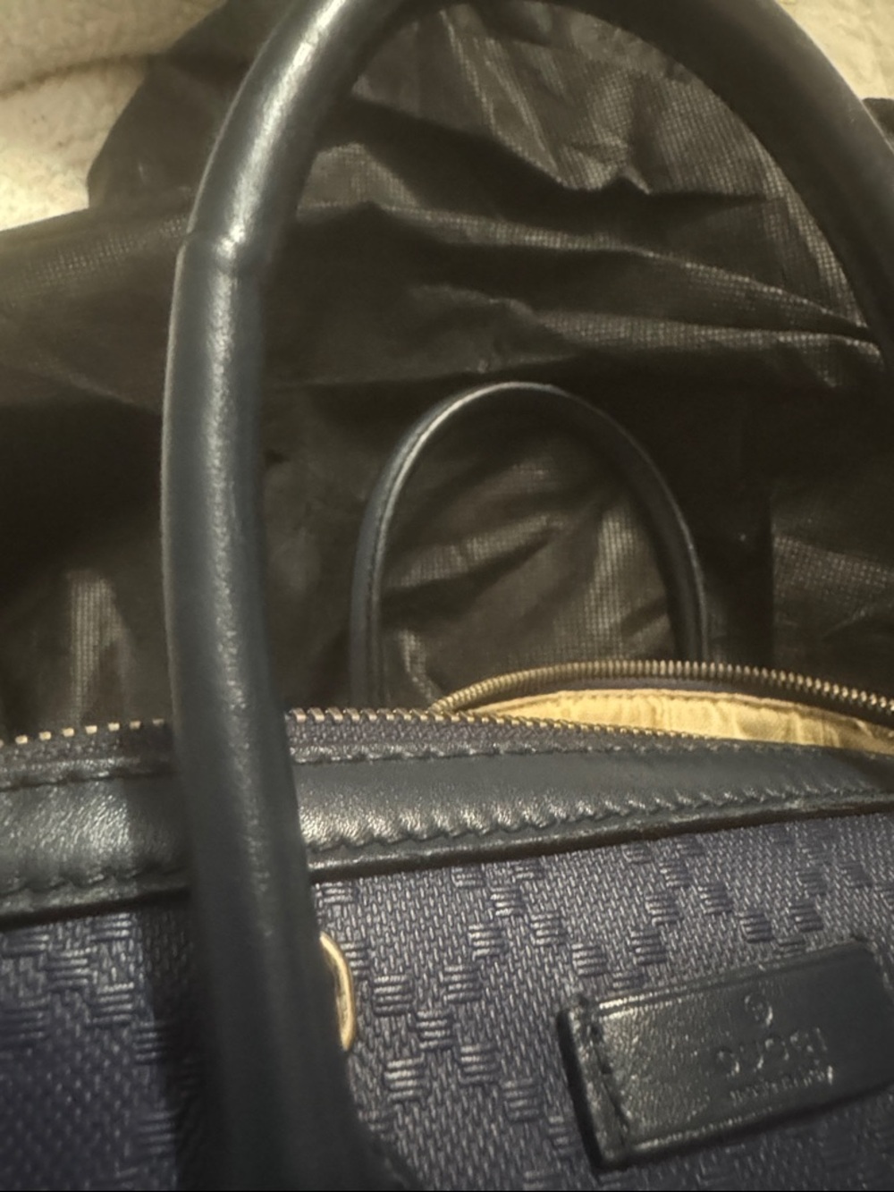 Authentic Gucci Bright Diamanté leather Boston bag in Navy Blue - Picture 12 of 14
